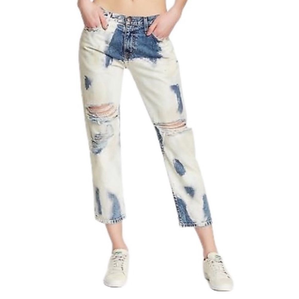 Current / Elliot Vintage Straight Jeans Bleach Acid Wash Destroyed Dirty size 27